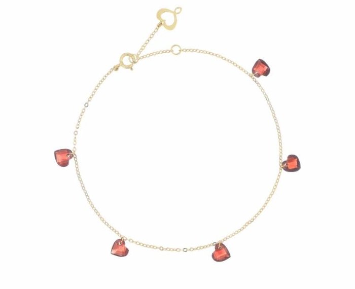 BRACCIALE MAMAN ET SOPHIE AVRVM CUORE NUDO IN ORO GIALLO CON CUORI IN GRANATO ROSSO