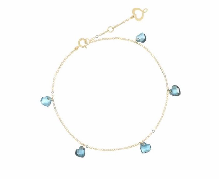 BRACCIALE MAMAN ET SOPHIE AVRVM CUORE NUDO IN ORO GIALLO CON CUORI IN TOPAZIO LONDON BLUE
