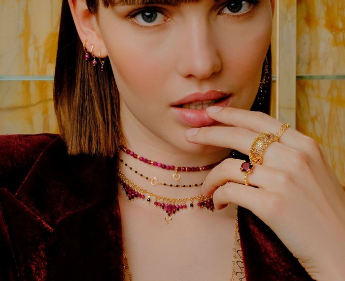 COLLANA MAMAN ET SOPHIE FASHION PIETRE IN ARGENTO 925 E RUBINI - immagine 2