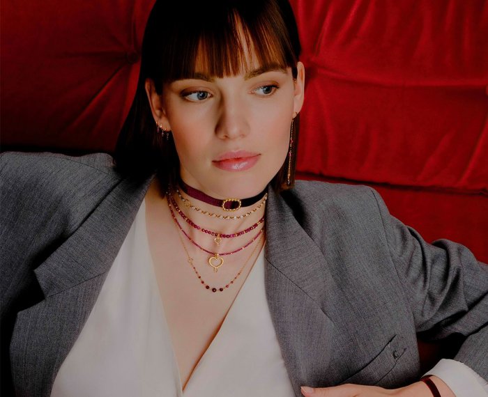 COLLANA MAMAN ET SOPHIE FASHION ONDA ROSSA IN ARGENTO 925, RUBINI E GRANATI - immagine 2