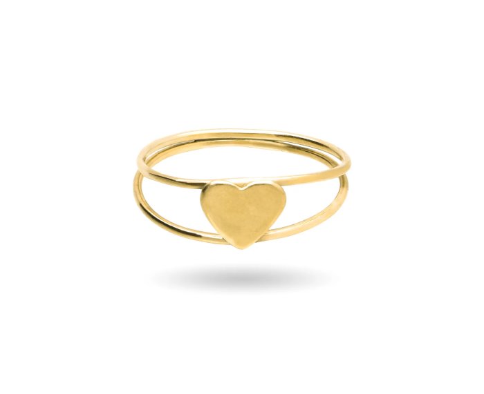 ANELLO RUBINIA FILODAMORE DOPPIO CON CUORICINO IN ORO GIALLO 9KT