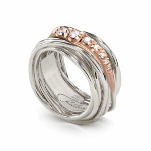 ANELLO RUBINIA FILODELLAVITA CLASSIC COLLECTION 13 FILI IN ORO ARGENTO, ROSA 9KT E DIAMANTI BIANCHI A GRADIENTE (ct. 0,19)
