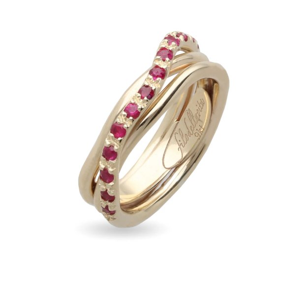 ANELLO RUBINIA FILODELLAVITA PREZIOSO COLLECTION 3 FILI IN ORO ROSA 9KT E SMERALDI (ct. 0,37)